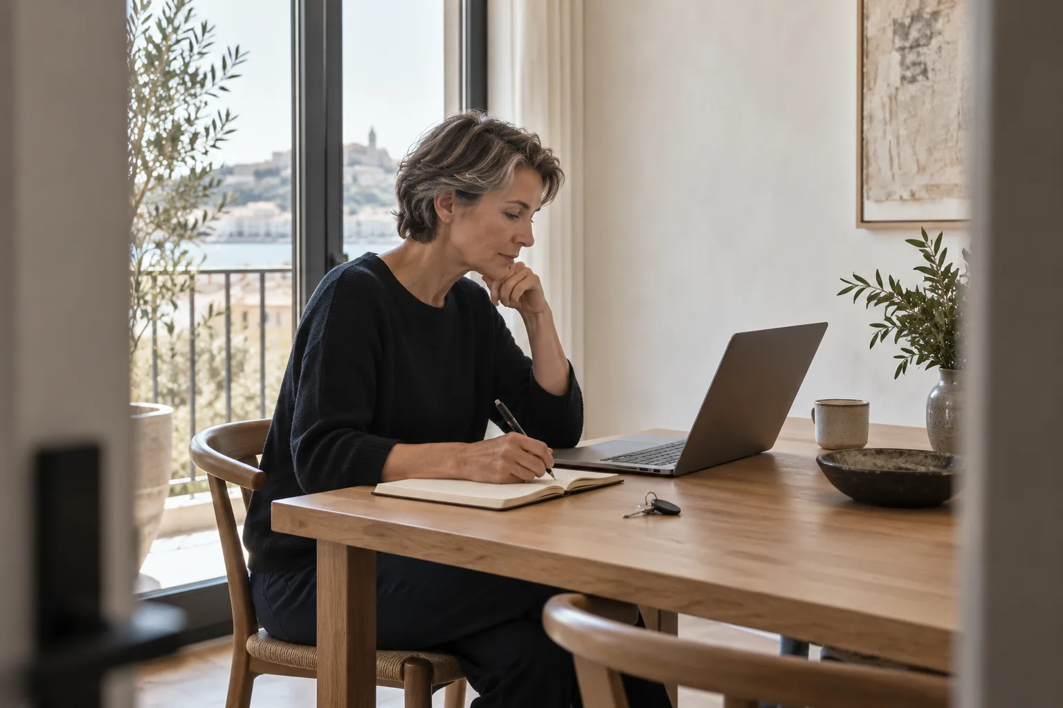 Gastgeberin macht sich am Laptop Notizen zu einer Beanstandung